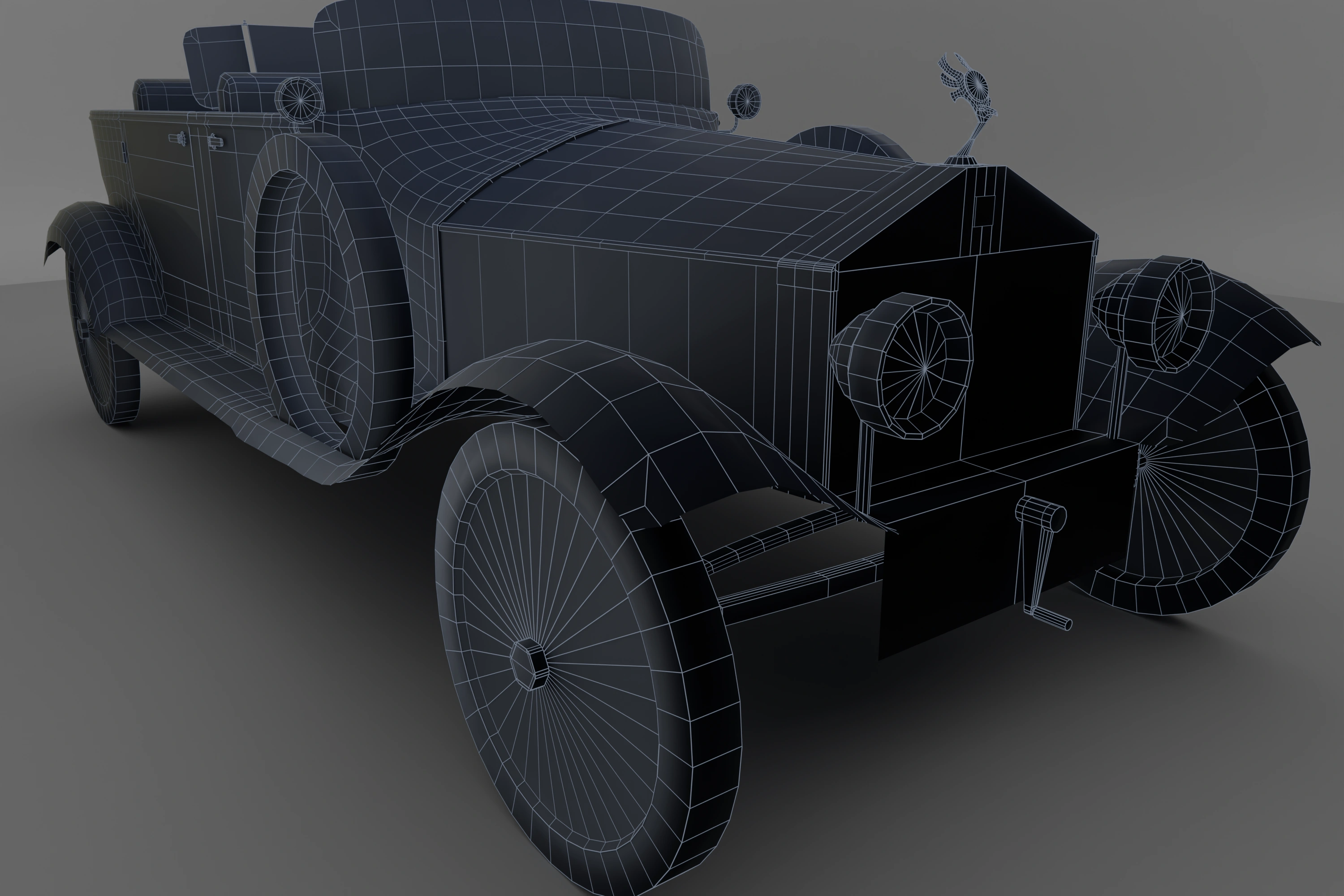 Low-poly wireframe of the Silver Ghost — placeholder